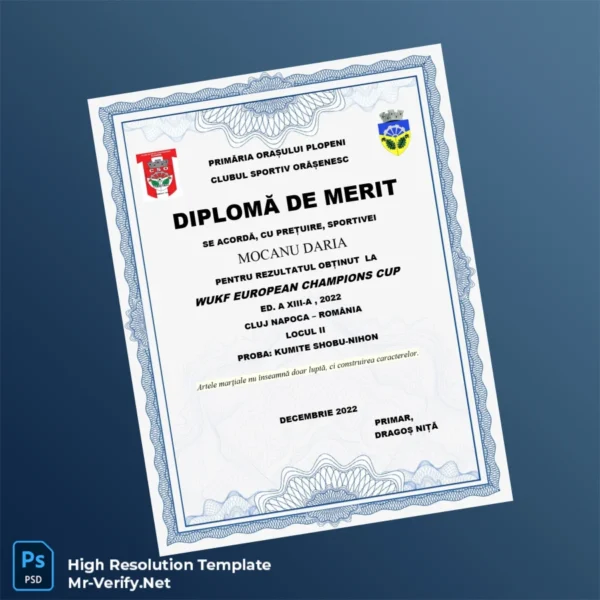 Romania Clubul Sportiv Orașenesc Diploma of Merit – Fully Editable & Print-Ready